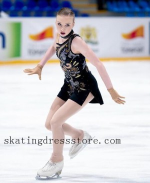 women long sleeves or sleeveless girls free shipping Black figure skating dress code FC1265