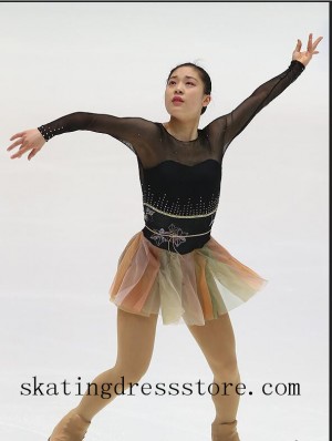 figure skating dresses Black long sleeves or sleeveless spandex 2018 FC1186