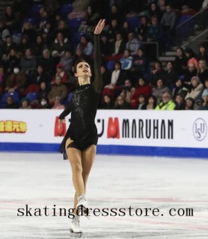 Black figure skating practice clothes custom women 2018 spandex FC1299