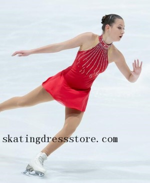 girls figure skating skirt Red FC479