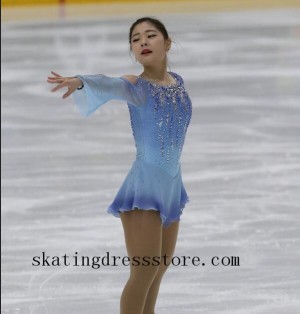 2018 gold figure skating dress custom Lycra long sleeves or sleeveless kids FC517