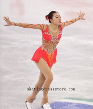 kids custom 2018 Beaded Lycra gold ice skating dress FC357