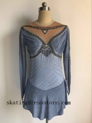 girls women ice fairy figure skating dresses custom grey CJ153