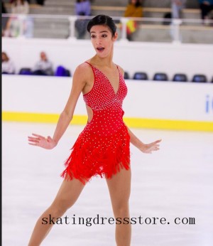 long sleeves or sleeveless ice skating dress red 2017 FC451