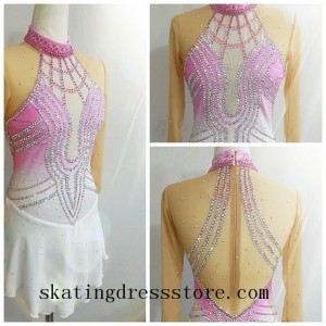 girls Beaded ice skating dresses amazon long sleeves or sleeveless pink Lycra CJ115