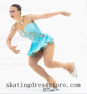 Beaded Blue ice skating practice outfits long sleeves or sleeveless women FC614