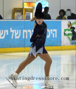 Beaded lace figure skating dress girls women Lycra FC1424