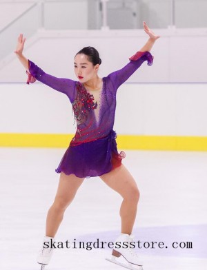 women Beaded light blue figure skating dress FC1645