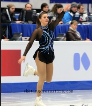 light blue figure skating dress Lycra spandex custom Beaded FC813