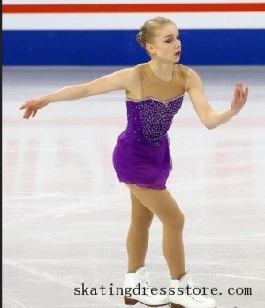 lisa mckinnon ice skating dresses Purple spandex Lycra kids FC1012