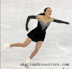 pink ice skating dress spandex Black 2017 FC1154
