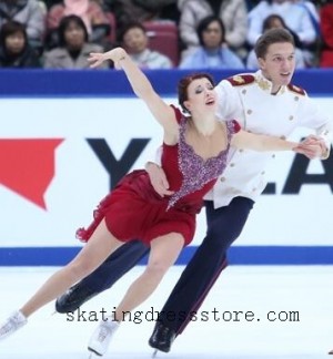 Beaded spanish ice skating dress long sleeves or sleeveless Red FC370