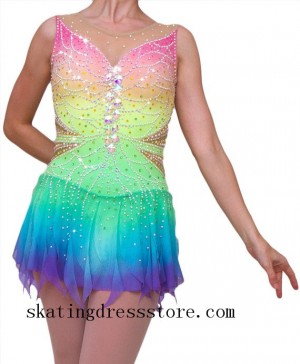 long sleeves or sleeveless free shipping Beaded spandex tina's skating dresses girls CJ132