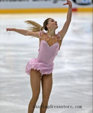 Pink kids free shipping custom spandex used sharene skating dress FC713