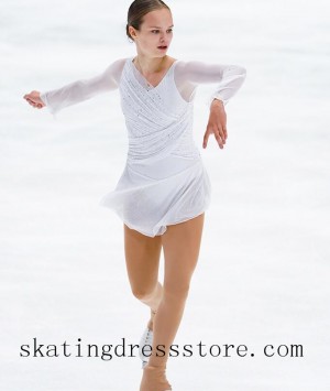Lycra white ice skating dress 2018 Beaded spandex FC1564