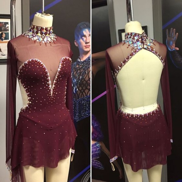 Red figure skating dress top