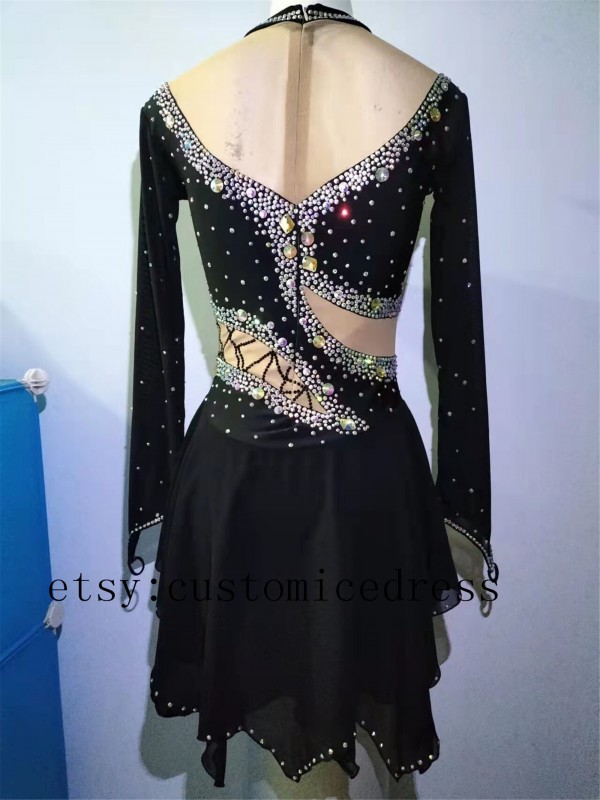 black figure skating dress with sleeves back