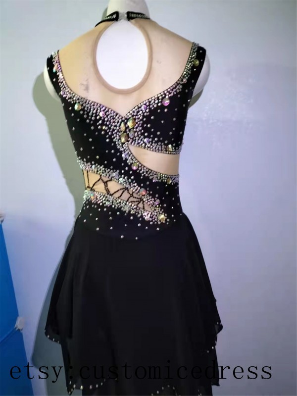 black figure skating dress without sleeves back