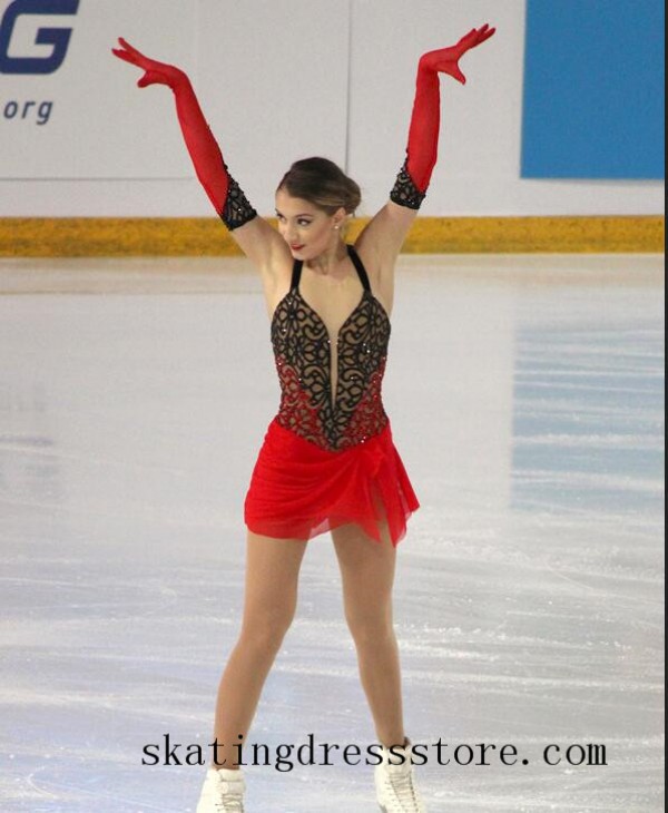 Red and black figure skating dress 2025
