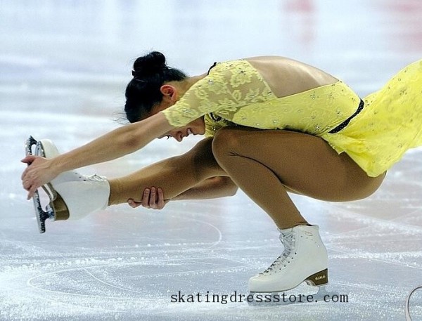 Lycra free shipping Yellow elsa figure skating dress women FC1392 Yellow Color Ice Skating Dresses SkatingDressStore