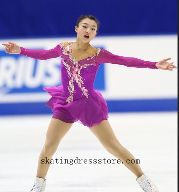 spandex figure skating dress with fringe skirt Lycra FC1001
