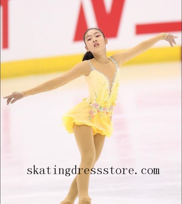 girls ice skating jacket 2017 Lycra FC1402 Yellow Color Ice