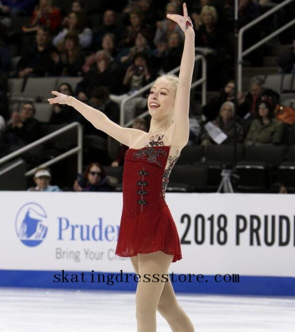 long sleeves or sleeveless kids maroon figure skating dress free shipping girls FC321 Women Gender Ice Skating Dresses SkatingDressStore