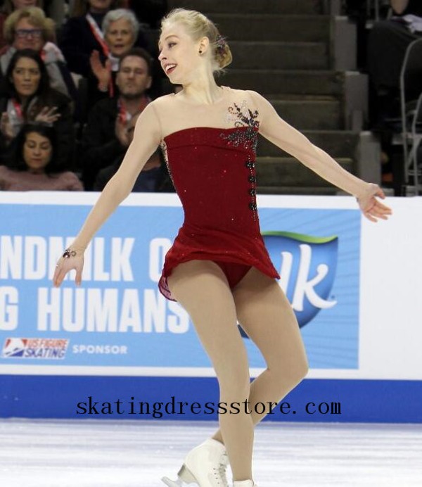 long sleeves or sleeveless kids maroon figure skating dress free