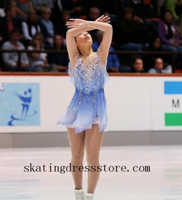 Blue most beautiful figure skating dresses long sleeves or sleeveless Lycra FC670 Women Gender Ice Skating Dresses SkatingDressStore