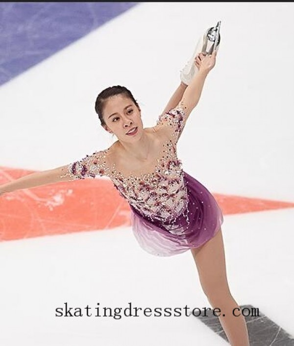 Beaded women purple ice skating dress FC986 SkatingDressStore