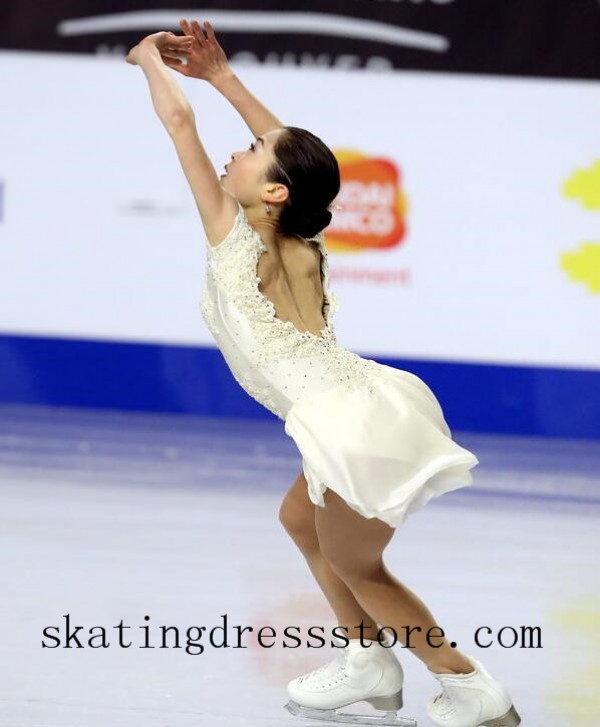 White Silver Figure Ice Skating Competition Dress 
