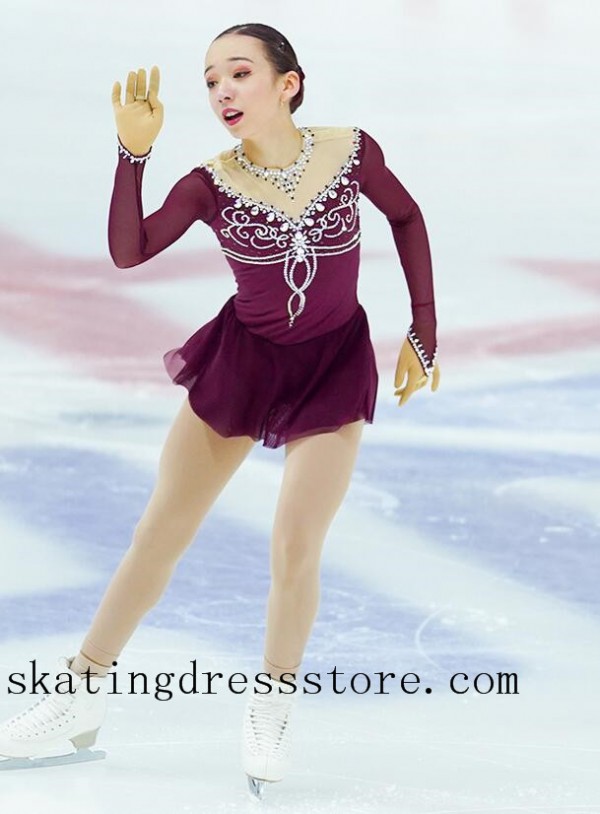 Burgundy figure skating dress store