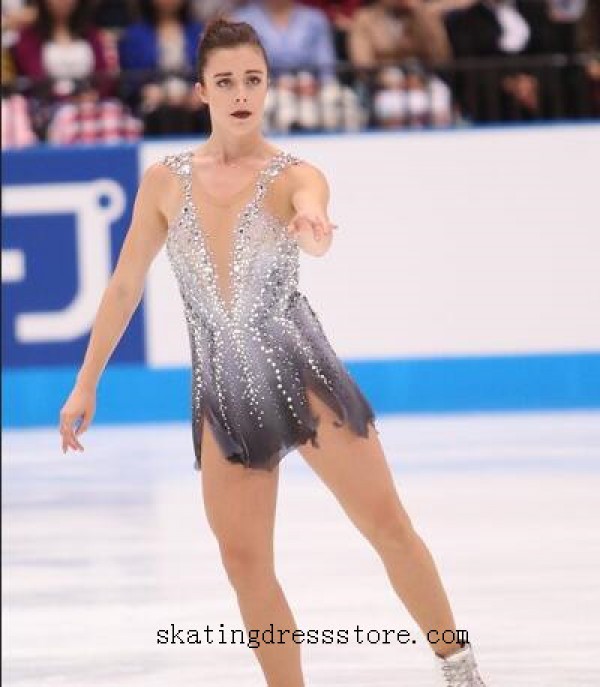 grey ice skating dress Gray Figure Skating Dress for Women Custom Ice Skating Dresses Women Crystal Long Sleeves