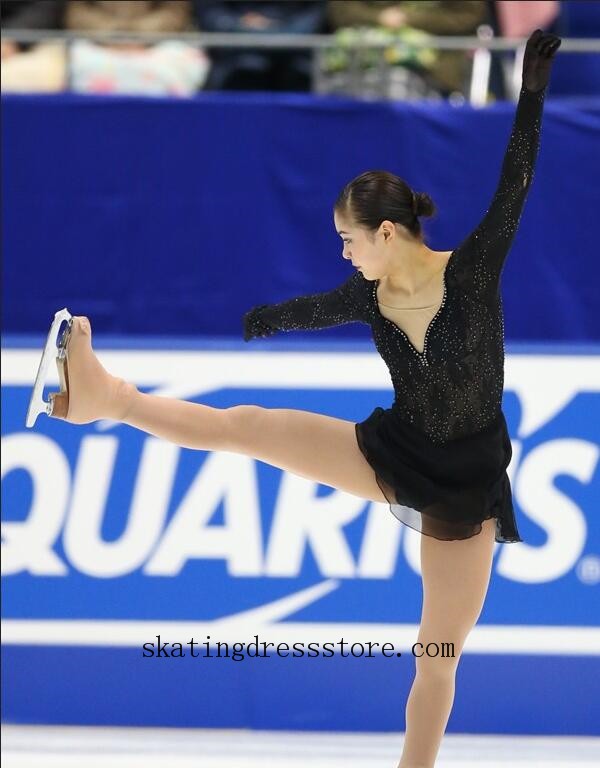 custom Beaded women ombre figure skating dress FC1117 Black Color Ice Skating Dresses