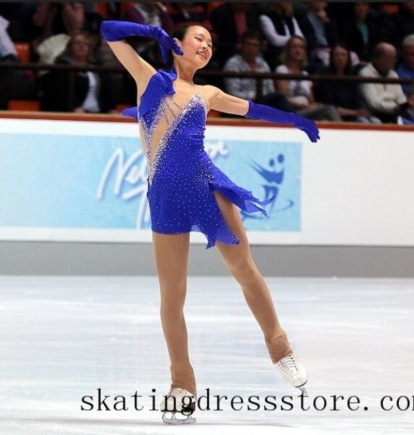 spandex 2018 kids Blue tango ice skating dresses FC671 Blue